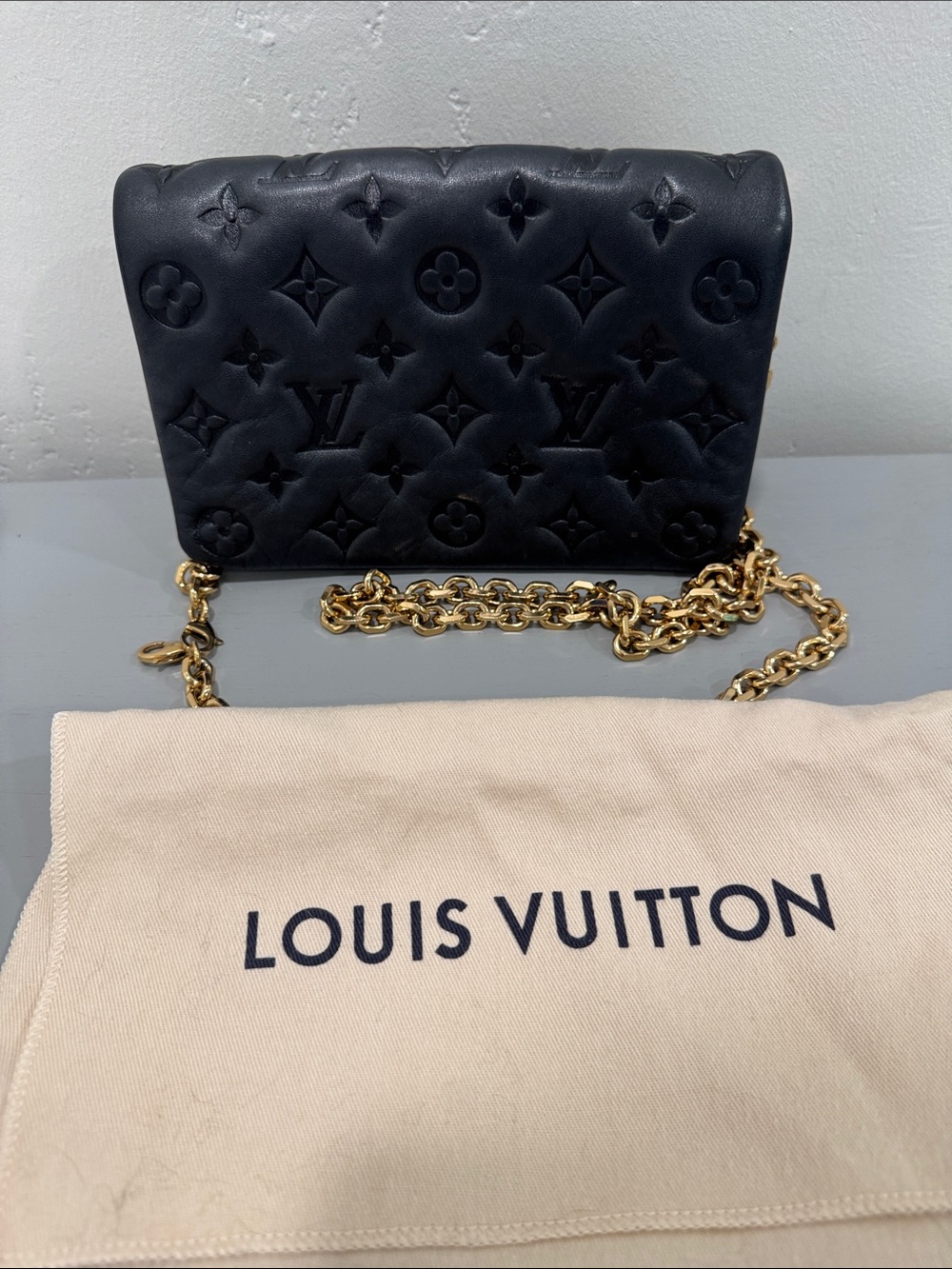 Louis Vuitton Black Monogram Empreinte Coussin Quilted Chain Crossbody